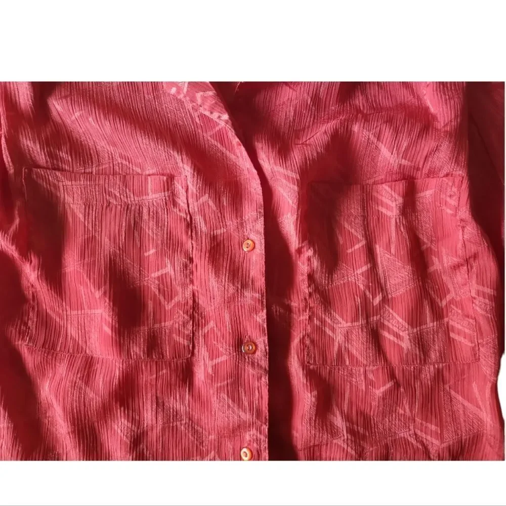 Yves St. Clair Red Jacquard Geometric Button Up Blouse‎ Vintage Size 12